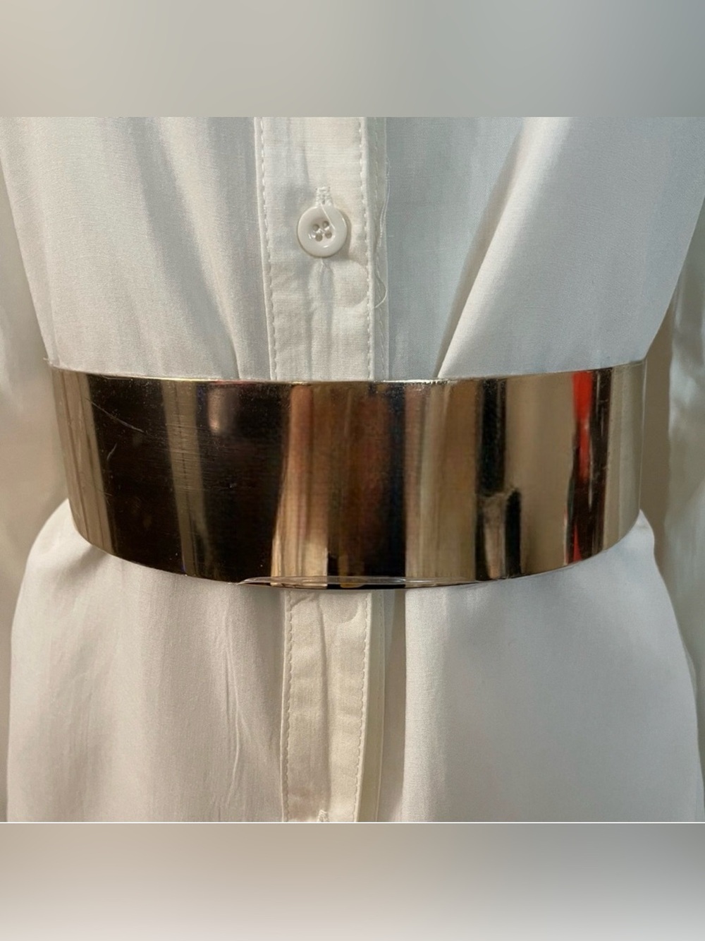 Gold tone mirror black elastic waistband belt